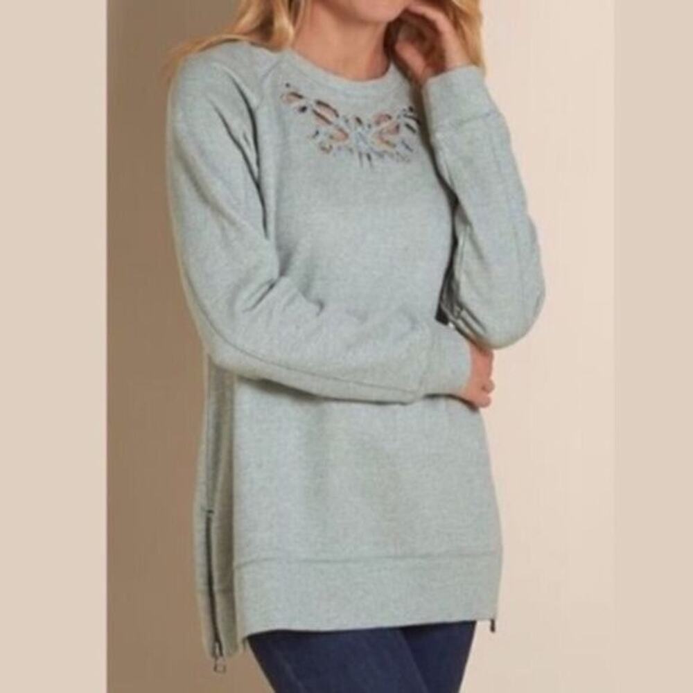 Soft Surroundings Large Top Sweatshirt Urban Chic Sage Green Comfy Soft Cotton